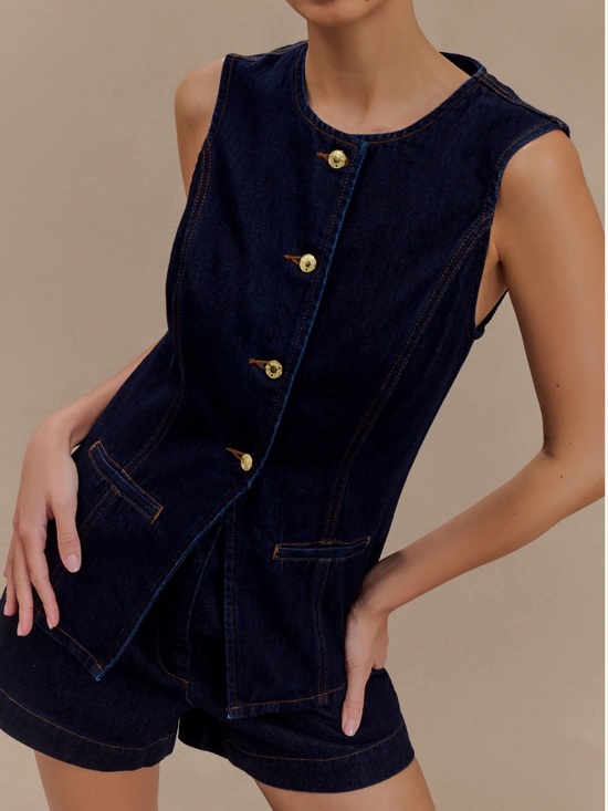 Meshki Tops - Meshki Abel Dark Indigo Denim Button Up Top with Gold Buttons size medium